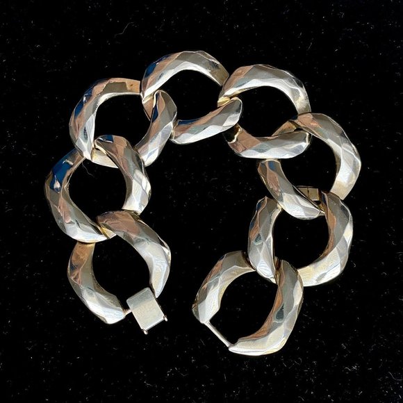 c1980’s Vintage Chunky Faceted Rings Light-Gold Tone Bracelet 8” - Picture 3 of 5